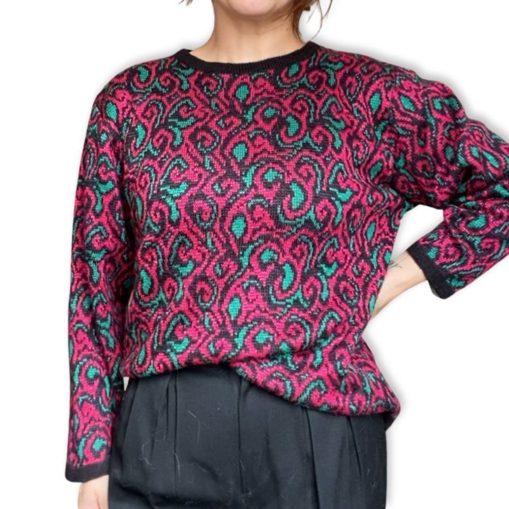 VTG 80s print woven sweater - Picture 3 of 3